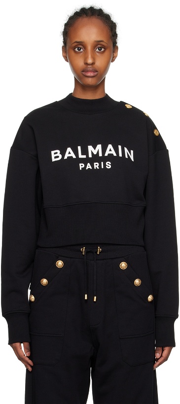 Photo: Balmain Black Cropped Sweatshirt