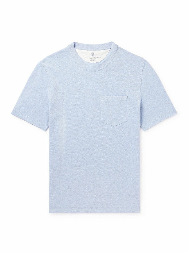 Photo: Brunello Cucinelli - Cotton-Piqué T-Shirt - Blue