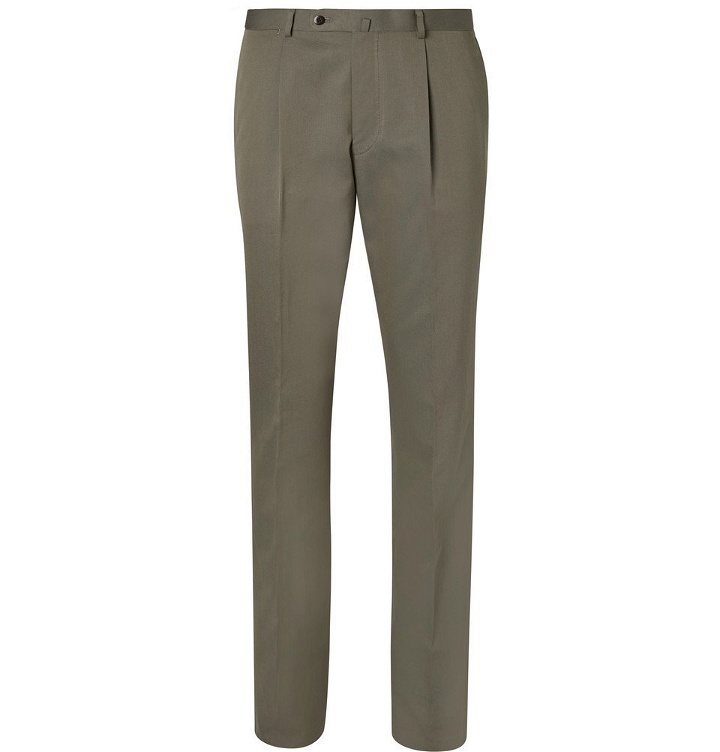 Photo: Beams F - Army-Green Slim-Fit Pleated Cotton-Twill Suit Trousers - Men - Green
