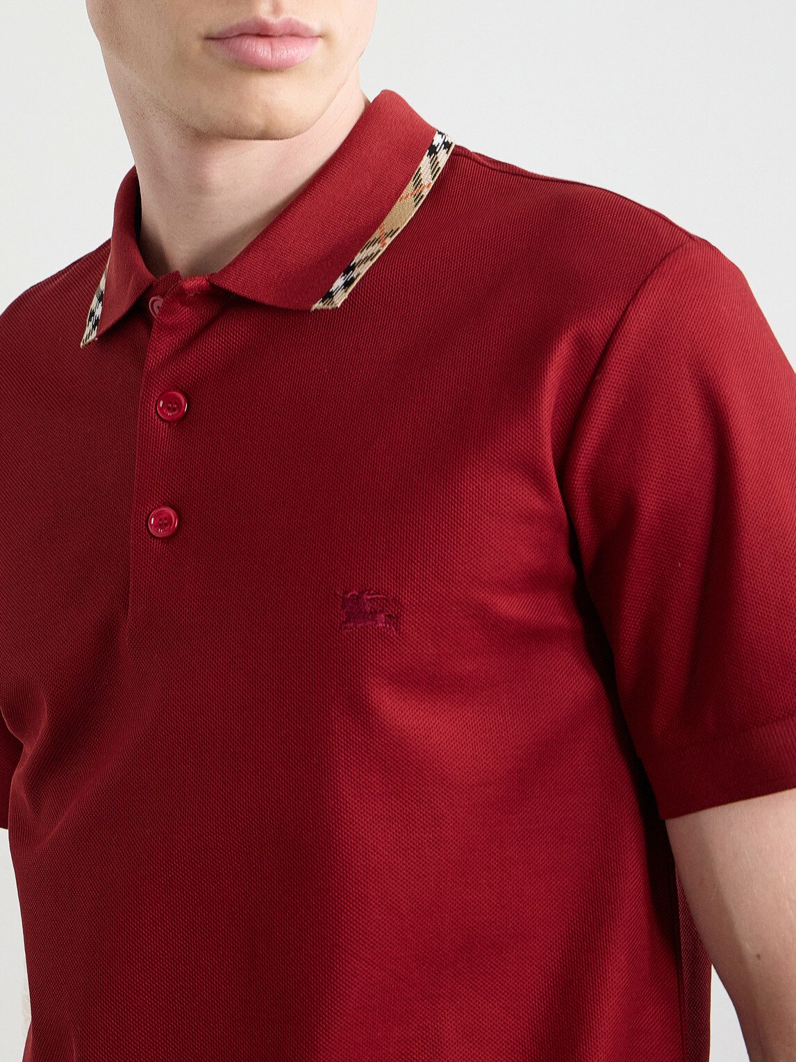 Burberry - Logo-Embroidered Checked Cotton-Piqué Polo Shirt - Red