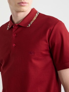 Burberry - Logo-Embroidered Checked Cotton-Piqué Polo Shirt - Red