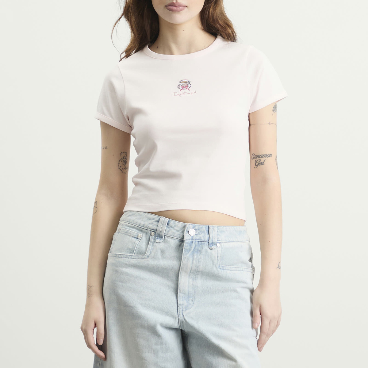 House Of Sunny Women's Im Just A Girl Baby T-Shirt in Blush