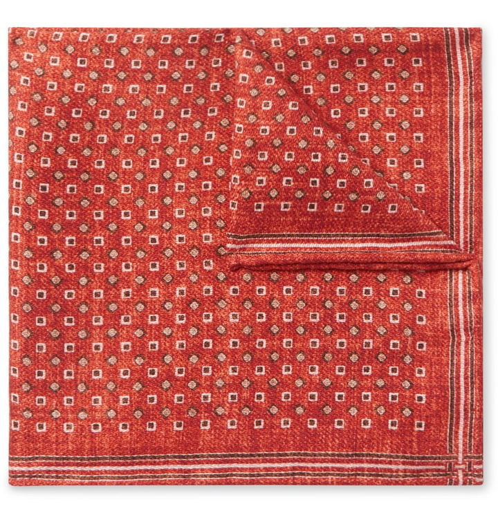 Photo: Brunello Cucinelli - Printed Silk Pocket Square - Orange