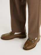 GUCCI - Kaveh Webbing-Trimmed Leather Loafers - Brown