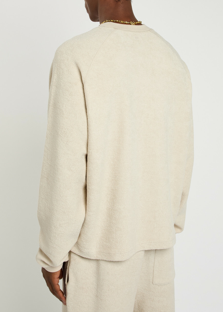 Ami Paris Logo-embroidered Towelling Cotton-blend Sweatshirt Ivory