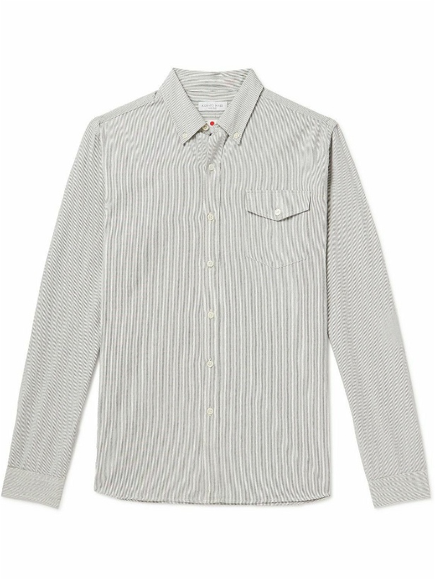 Photo: Richard James - Button-Down Collar Striped Cotton, Linen and Ramie-Blend Shirt - Gray