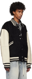 C2H4 Black Curvilinear Varsity Bomber Jacket