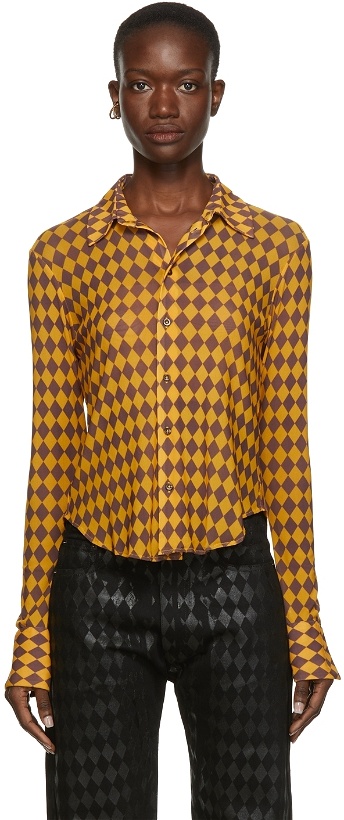 Photo: Maximilian SSENSE Exclusive Yellow & Brown Harlequin Mesh Shirt