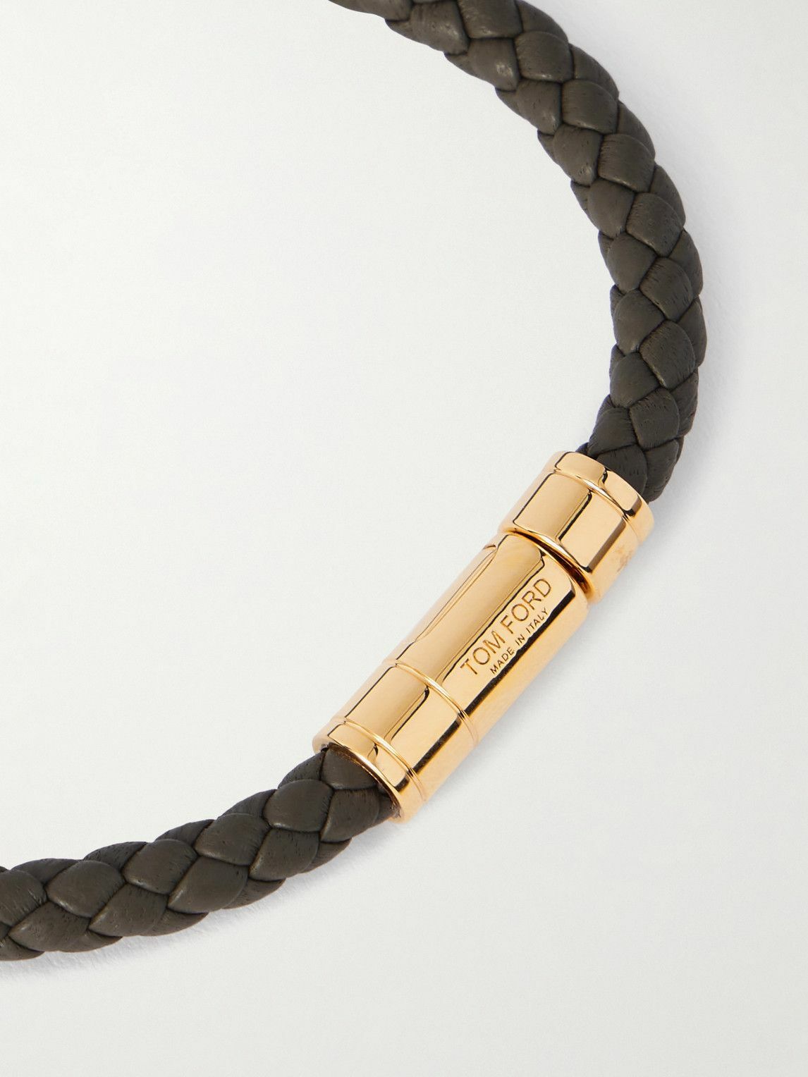 TOM FORD - Gold-Tone and Woven Leather Bracelet - Green