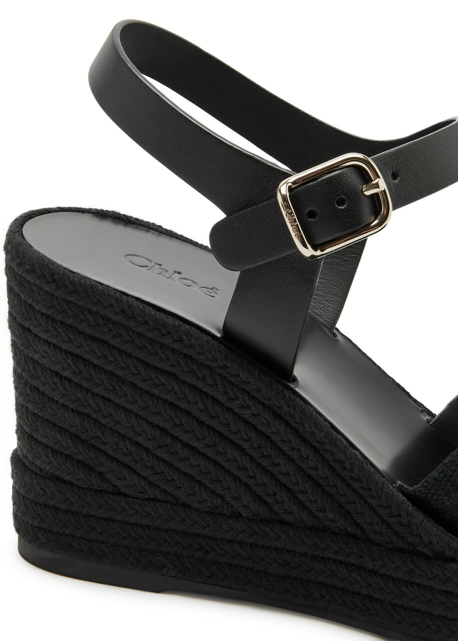 Chloe Piia 100 Leather Wedge Espadrilles Black