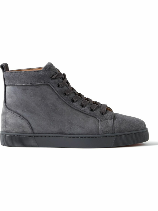Photo: Christian Louboutin - Louis Orlato Grosgrain-Trimmed Suede High-Top Sneakers - Gray