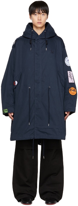 Photo: Raf Simons Navy Fred Perry Edition Patch Coat