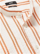 Hugo Boss - Jordi Slim-Fit Grandad-Collar Striped Cotton-Seersucker Shirt - Orange