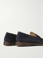 Brunello Cucinelli - Leather-Trimmed Suede Penny Loafers - Blue