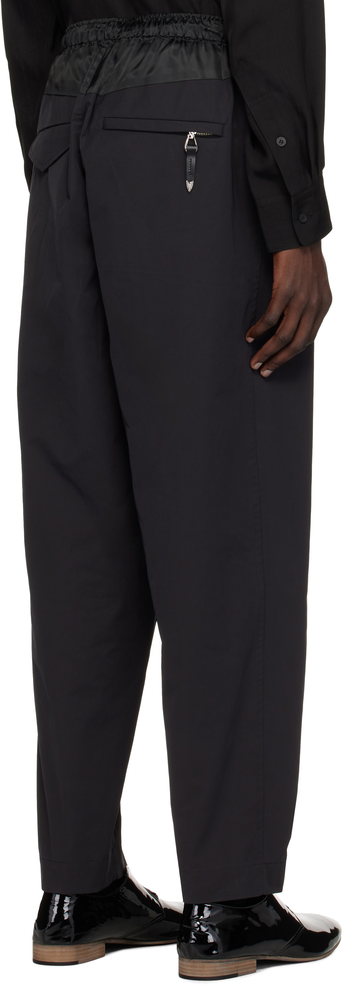 Toga Virilis Black Cotton Polyester Twill Trousers