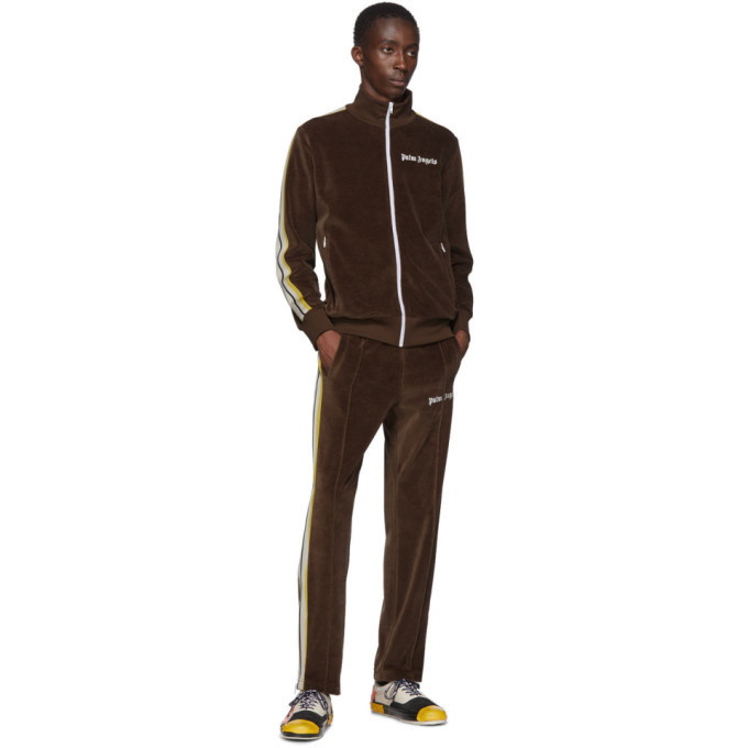 logo-waistband striped knitted track pants in brown - Palm Angels® Official
