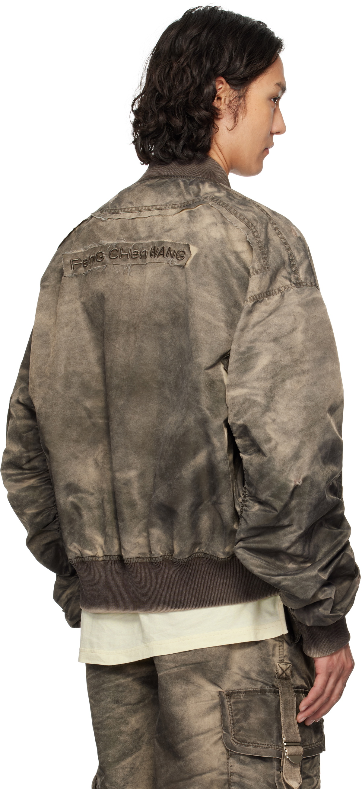 Feng Chen Wang Brown Sandwashed Utility Bomber Jacket