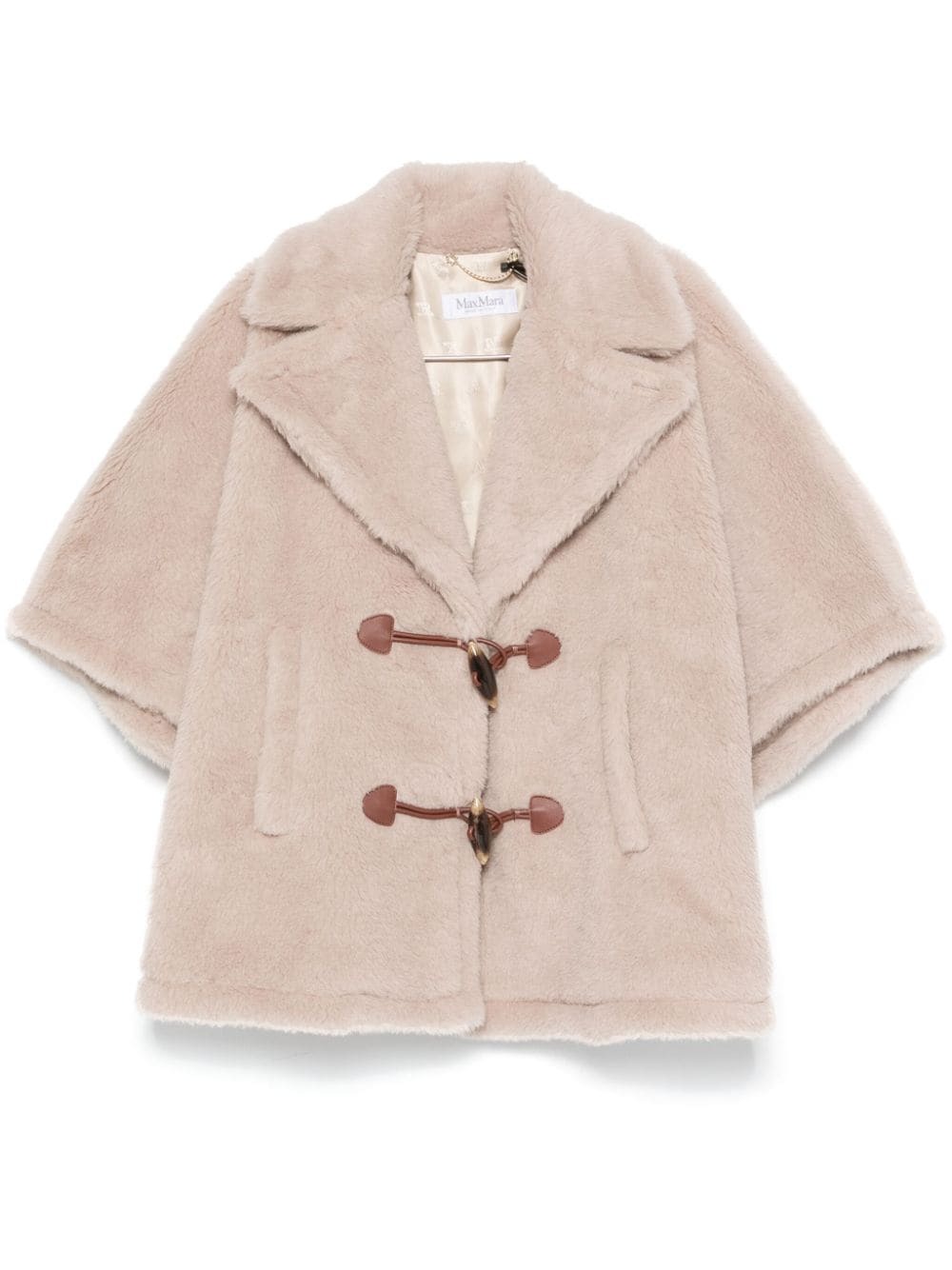 ポンチョ・ケープ MAX MARA CAPPUCCINO WOOL HILDESTD CAPE Max Mara Cape HILDE Wool Poncho Jacquard Logo Fringed Hem