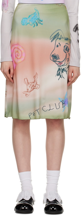 Photo: TheOpen Product Green & Brown Pet Drawing Midi Skirt