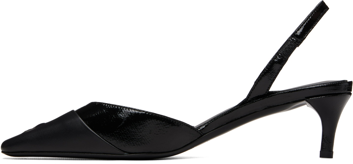 Courrèges Black Vinyl Toe Cap Slingback Heels