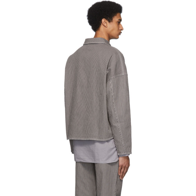 Robert Geller Grey and Off-White Striped Three-Pocket Jacket