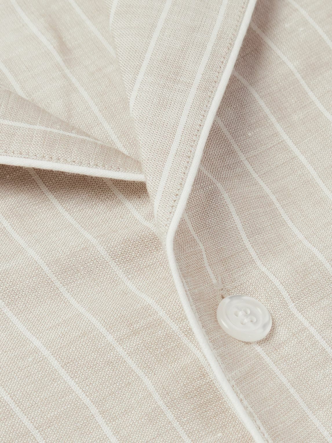 Loretta Caponi - Camp-Collar Striped Linen and Cotton-Blend Shirt - Neutrals