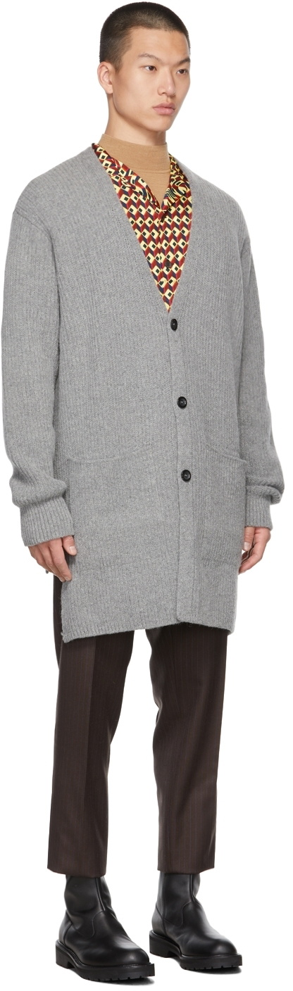 Dries Van Noten Grey Rib Knit Alpaca Cardigan Dries Van Noten