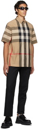 Burberry Beige Poplin Check Short Sleeve Shirt