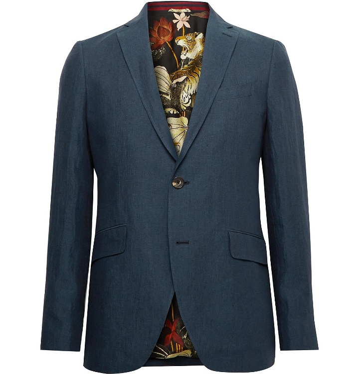 Photo: ETRO - Unstructured Slub Linen Suit Jacket - Blue