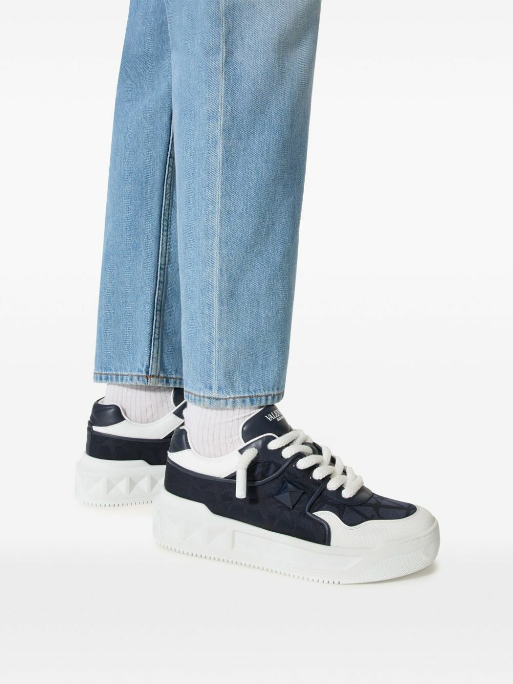 Valentino Garavani Blue One Stud Leather Sneakers Valentino