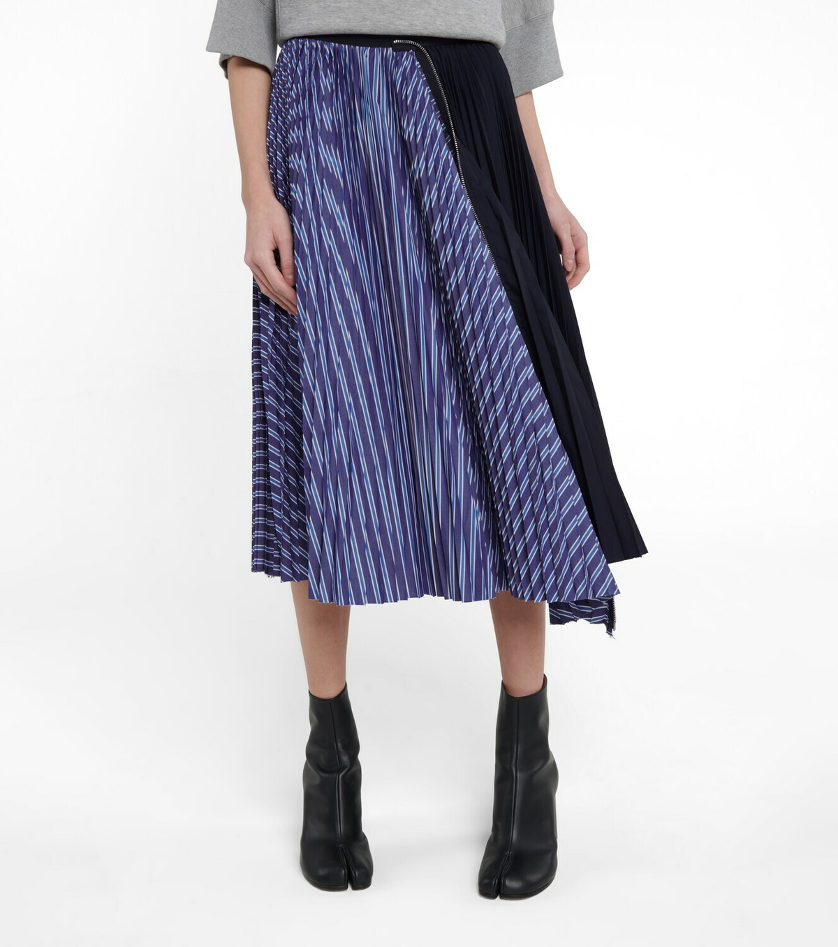 Sacai - Striped cotton-poplin midi skirt Sacai