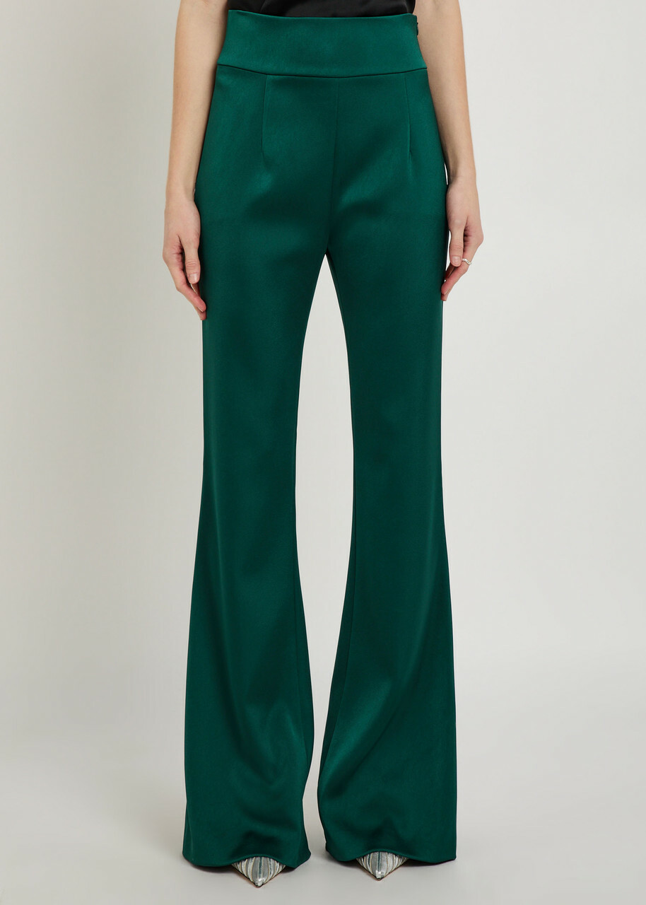 Galvan Sculpted Flared-leg Satin Trousers Green