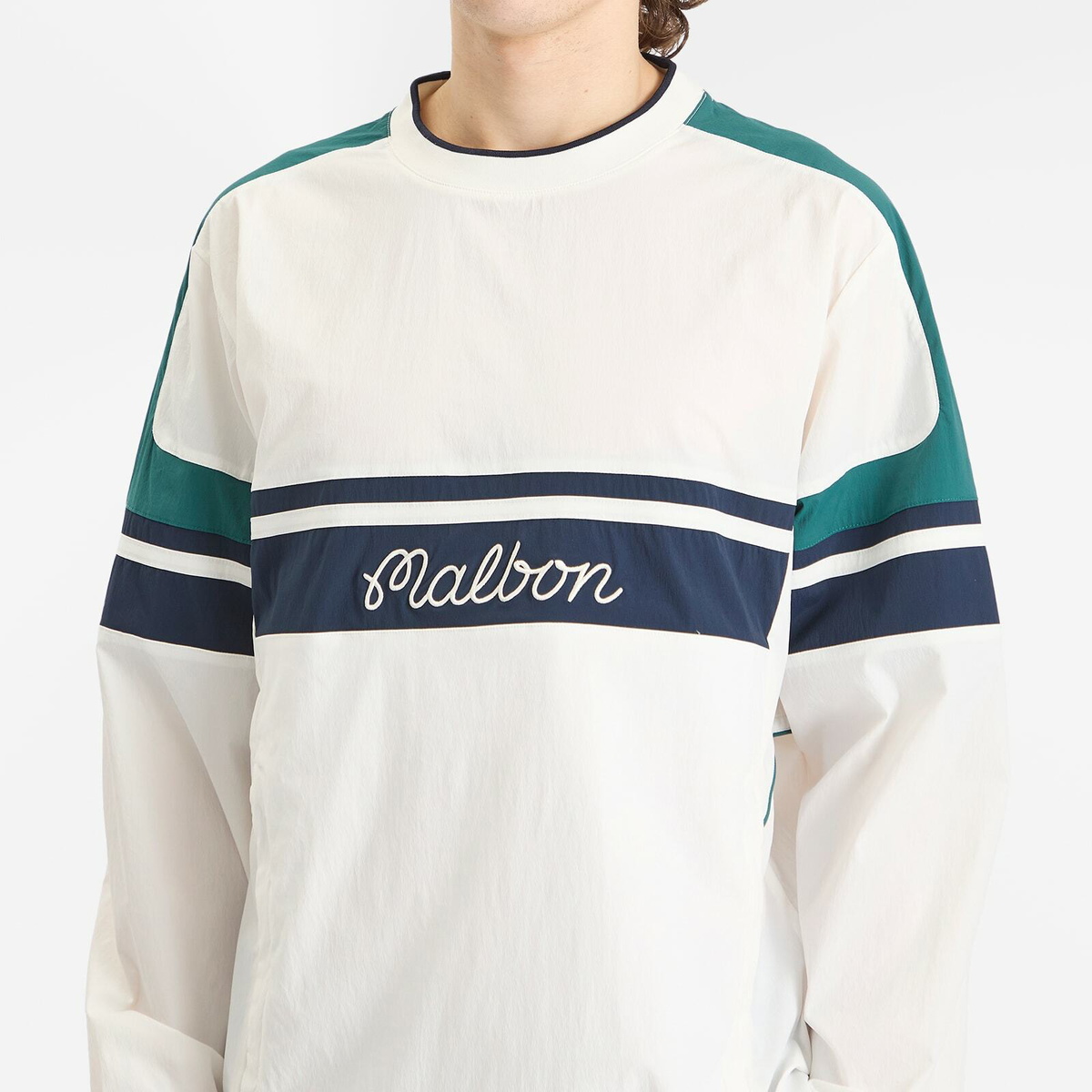 Malbon Men's Sportivia Nylon Popover Jacket in White