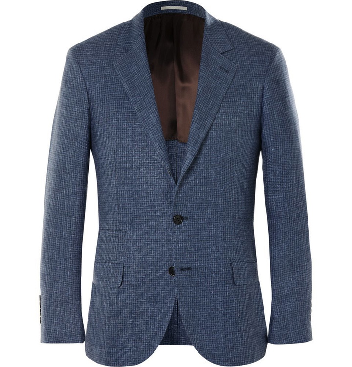 Photo: Brunello Cucinelli - Blue Slim-Fit Houndstooth Blazer - Blue