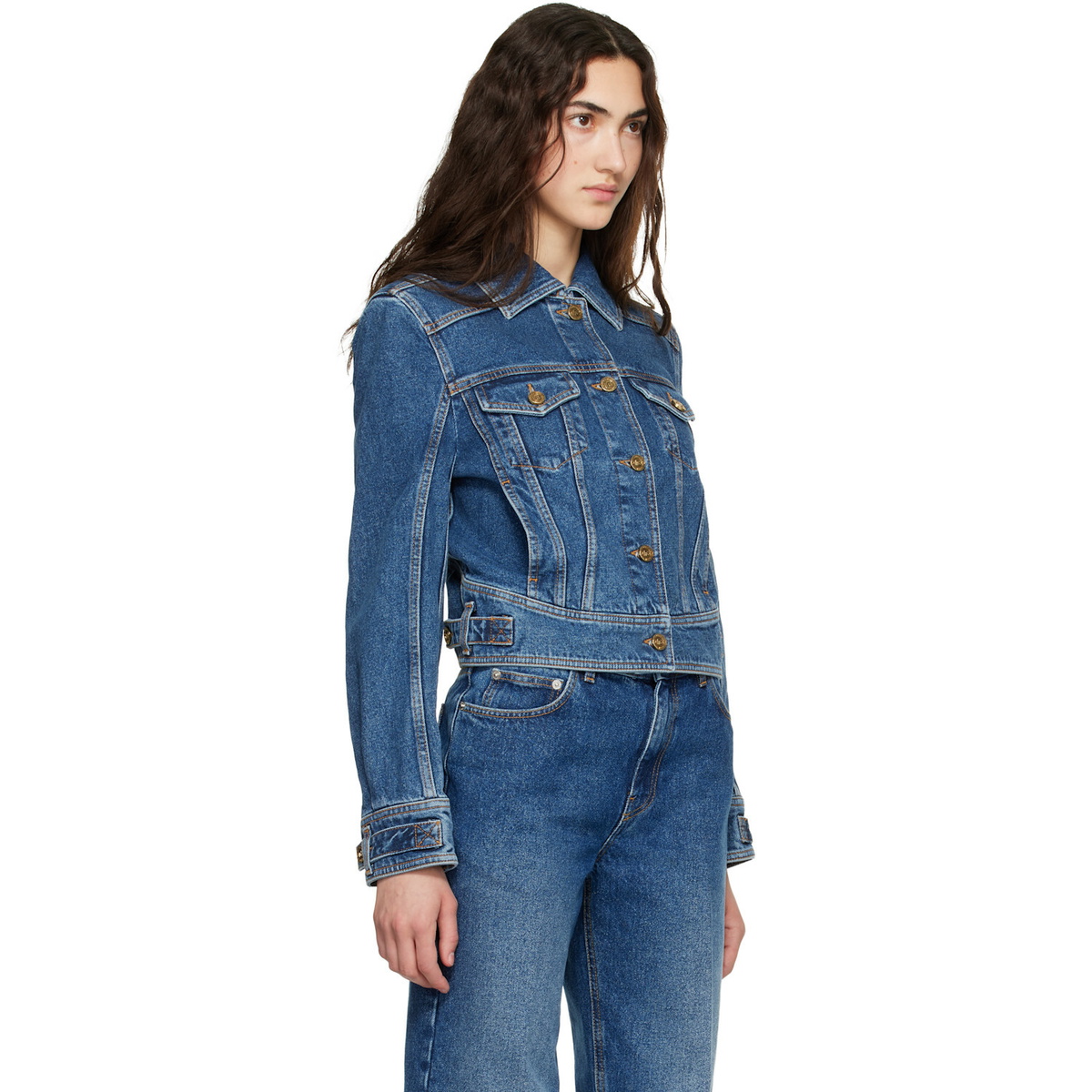 BALMAIN Blue Cropped Denim Jacket