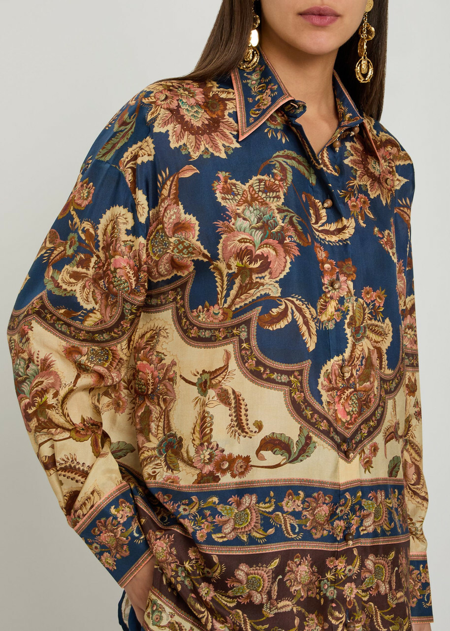 Zimmermann Aster Printed Silk Shirt Navy