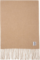 GANNI Beige & Off-White Fringed Wool Scarf