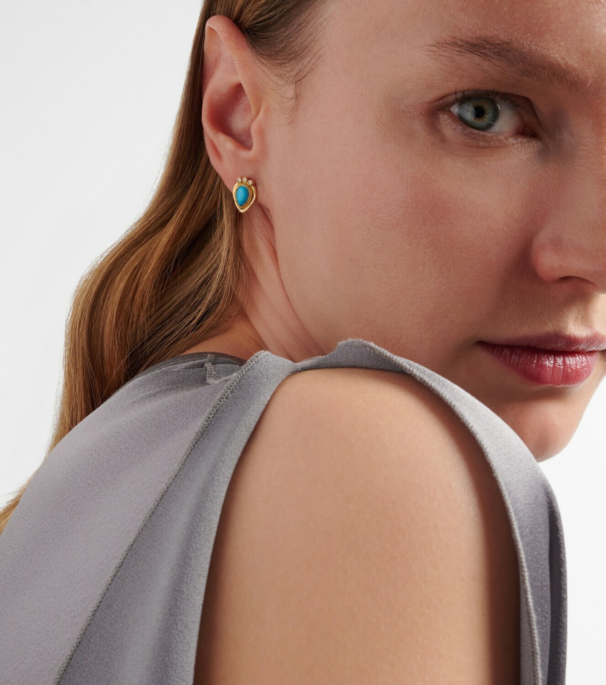 Ileana Makri Tiara 18kt gold drop earrings with diamonds and turquoise