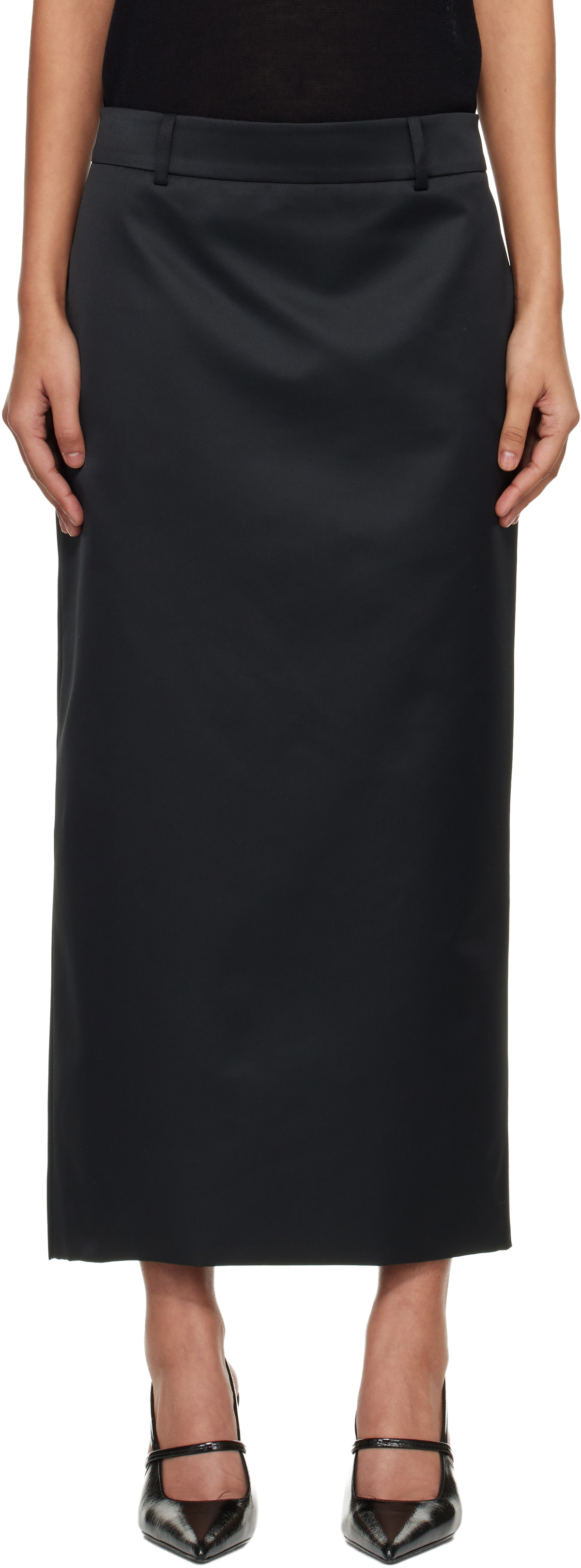 The Frankie Shop Black Alrose Satin Midi Skirt