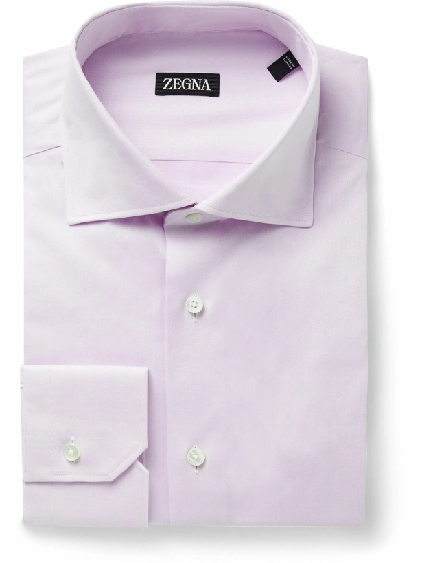 Photo: Zegna - Trofeo Slim-Fit Cutaway-Collar Cotton-Blend Twill Shirt - Purple