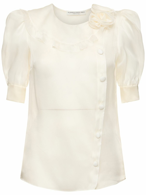 Photo: ALESSANDRA RICH Silk Organza Blouse with Rose Appliqués