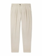 Eleventy - Straight-Leg Pleated Stretch Cotton and Lyocell-Blend Trousers - Neutrals