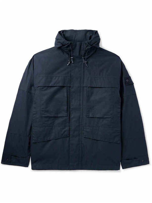 Photo: Stone Island - Ghost Logo-Appliquéd Cotton Hooded Jacket with Detachable Down Liner - Blue