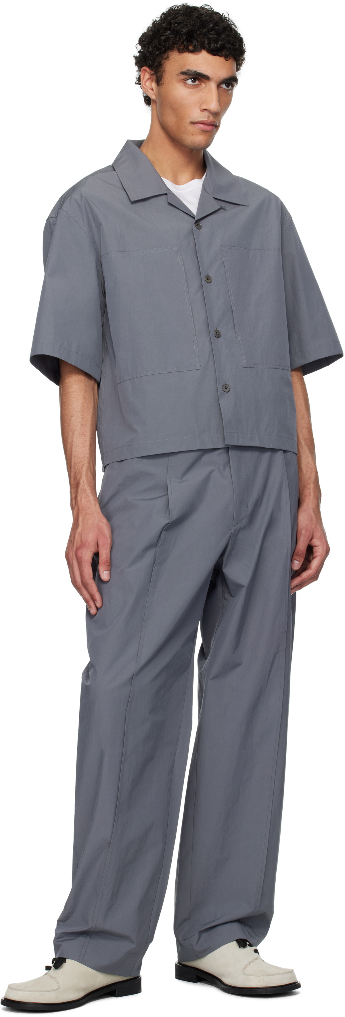 AMOMENTO Gray Belted Tuck Banding Trousers