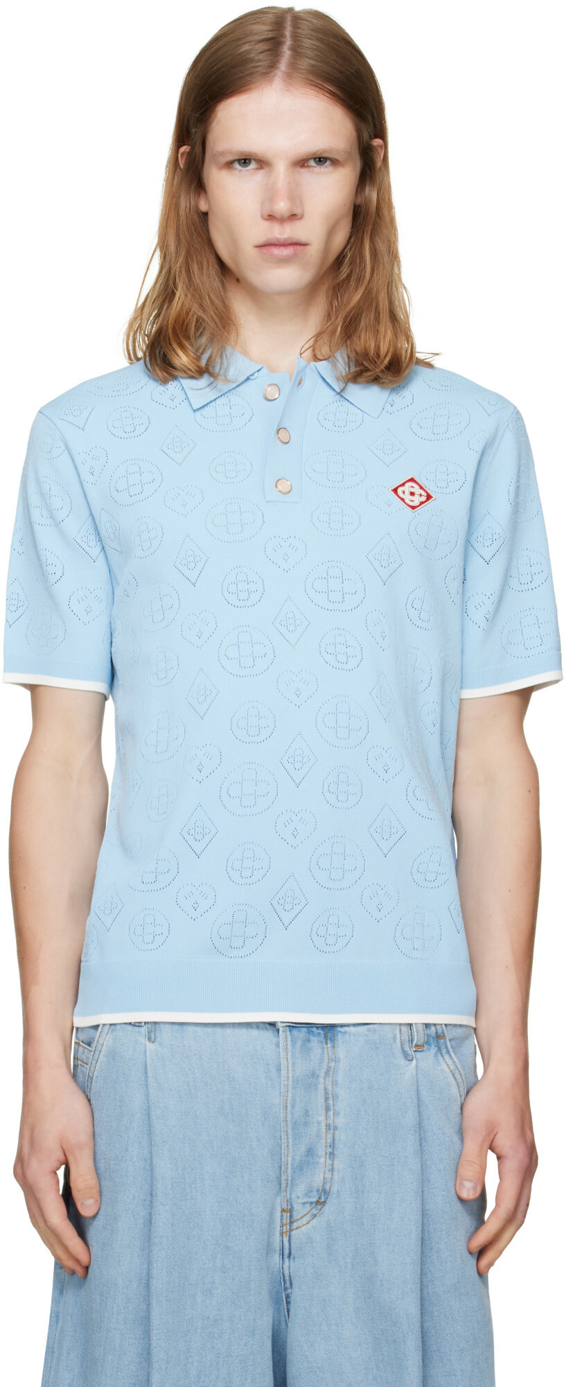 Casablanca Blue Pointelle Polo