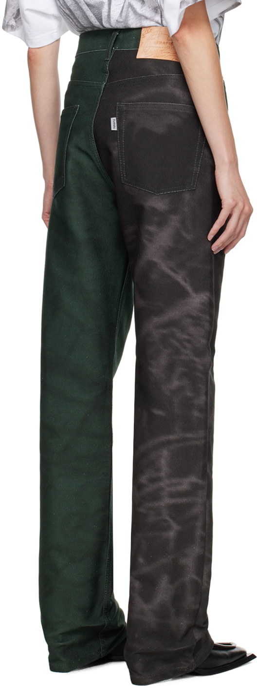Serapis Black & Green Paneled Jeans