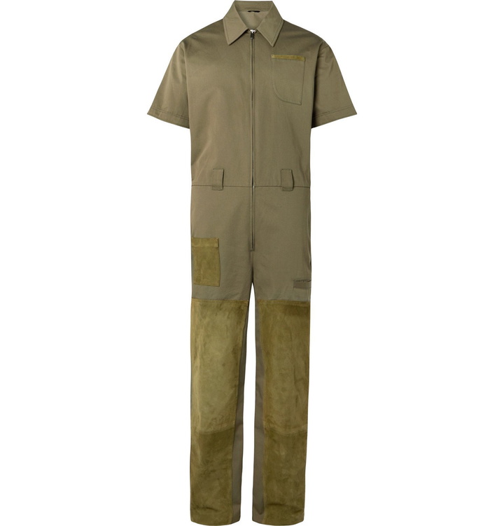 Photo: Fendi - Suede-Panelled Cotton-Gabardine Jumpsuit - Green