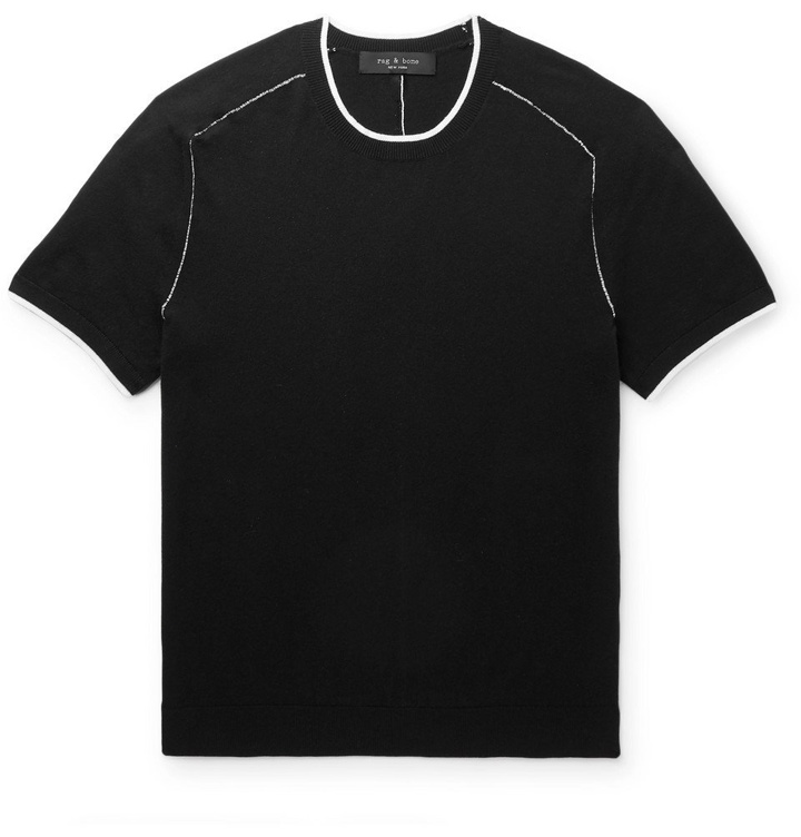 Photo: rag & bone - Evens Contrast-Tipped Cotton, Silk and Cashmere-Blend T-Shirt - Black