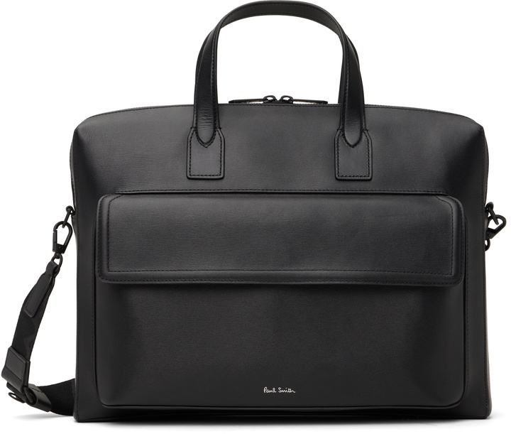 Photo: Paul Smith Black Straw-Grain Embossed Leather Folio Briefcase