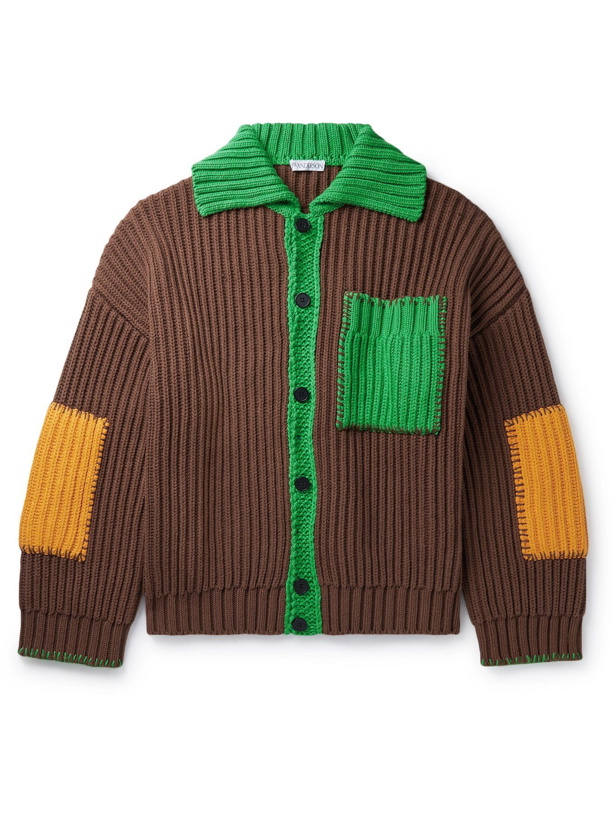 Photo: JW Anderson - Patchwork Ribbed Cotton-Blend Cardigan